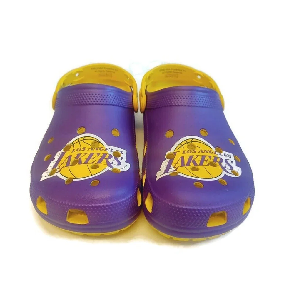 CROCS Mens 6 Womens 8 Slip On Clogs Los Angeles Lakers Sandals Shoes Purple Gold